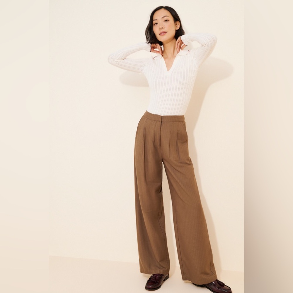 NWT Madewell White V Neck Ribbed Collared Sweater XS Quiet Luxury Minimalist - Picture 3 of 11